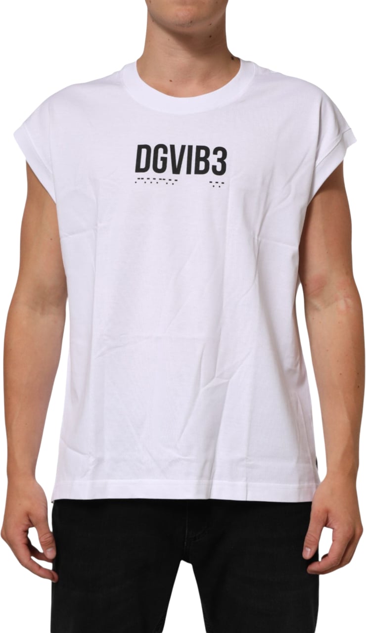 Dolce & Gabbana White Cotton Sleeveless Printed Tank T-shirt Wit