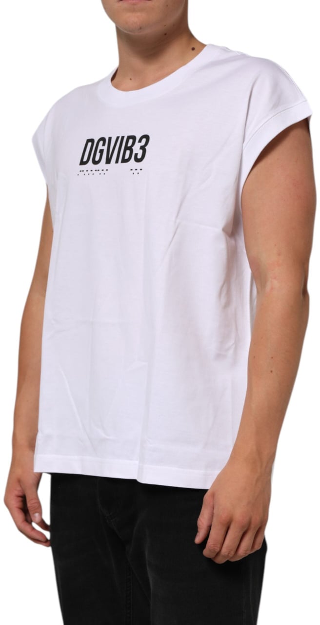 Dolce & Gabbana White Cotton Sleeveless Printed Tank T-shirt Wit