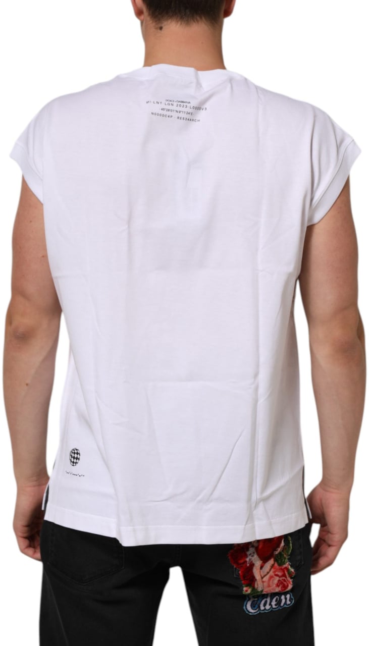 Dolce & Gabbana White Cotton Sleeveless Printed Tank T-shirt Wit