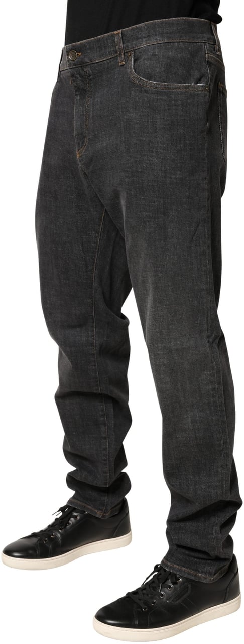 Dolce & Gabbana Dark Gray Slim Fit Cotton Men Denim Jeans Grijs