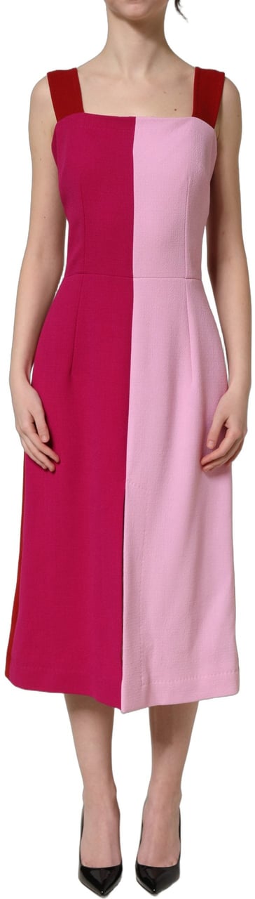 Dolce & Gabbana Two Tone Pink Wool Sleeveless Midi Dress Roze