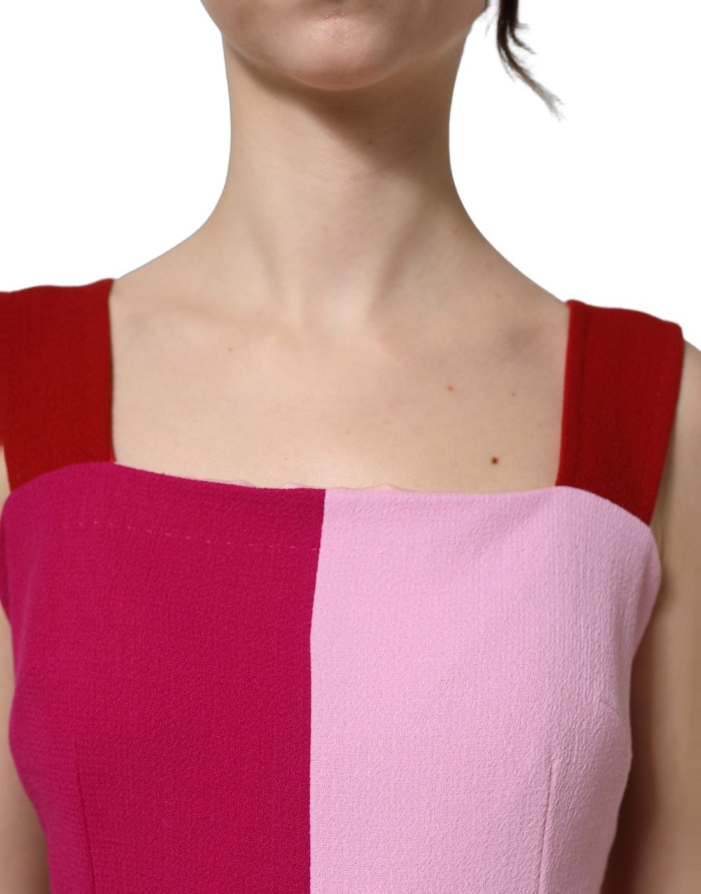 Dolce & Gabbana Two Tone Pink Wool Sleeveless Midi Dress Roze