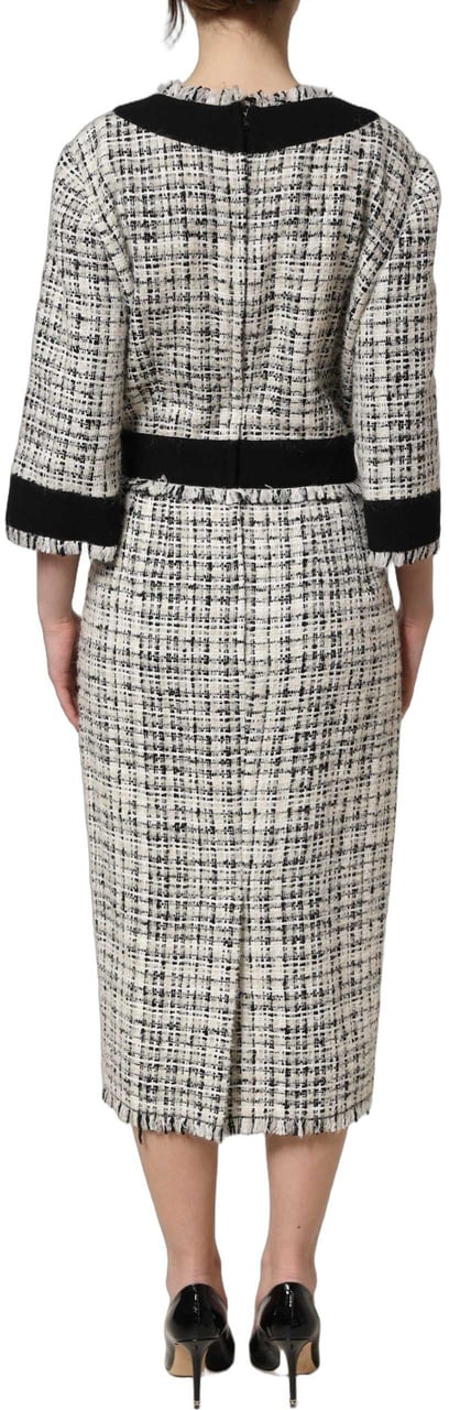 Dolce & Gabbana Multicolor Bouclé Tweed Frayed Trim Midi Dress Divers