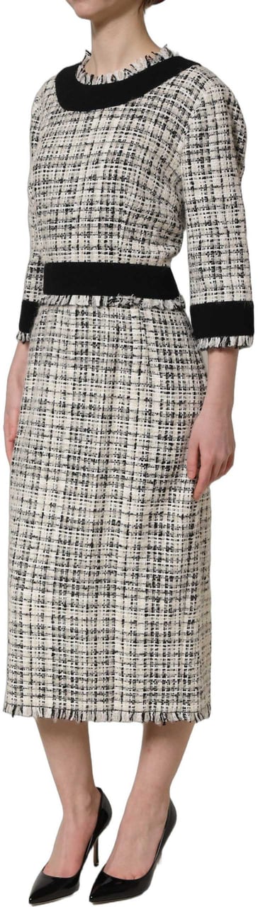 Dolce & Gabbana Multicolor Bouclé Tweed Frayed Trim Midi Dress Divers