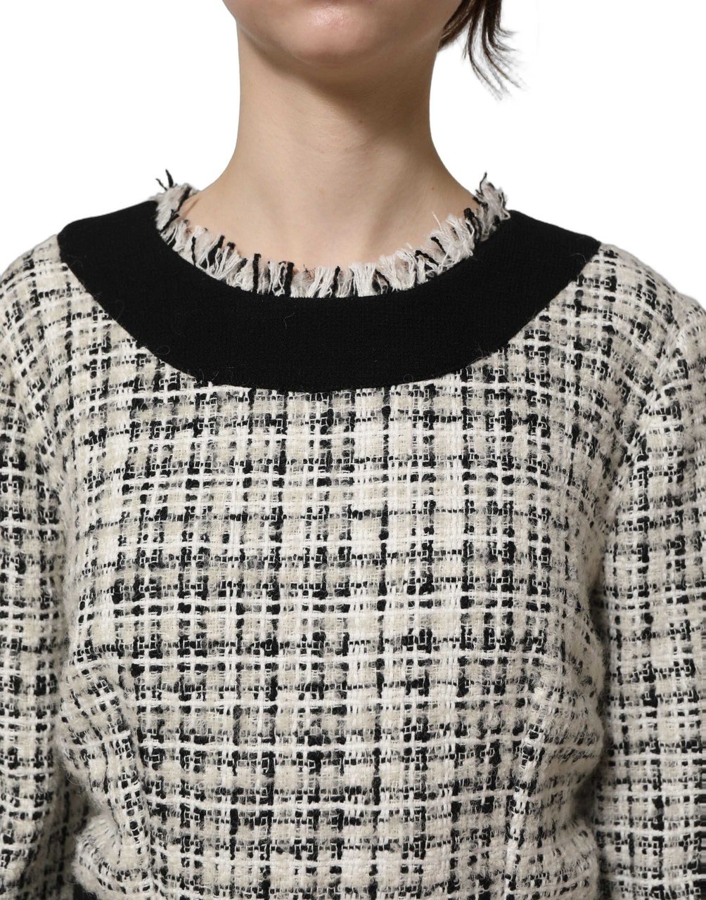Dolce & Gabbana Multicolor Bouclé Tweed Frayed Trim Midi Dress Divers