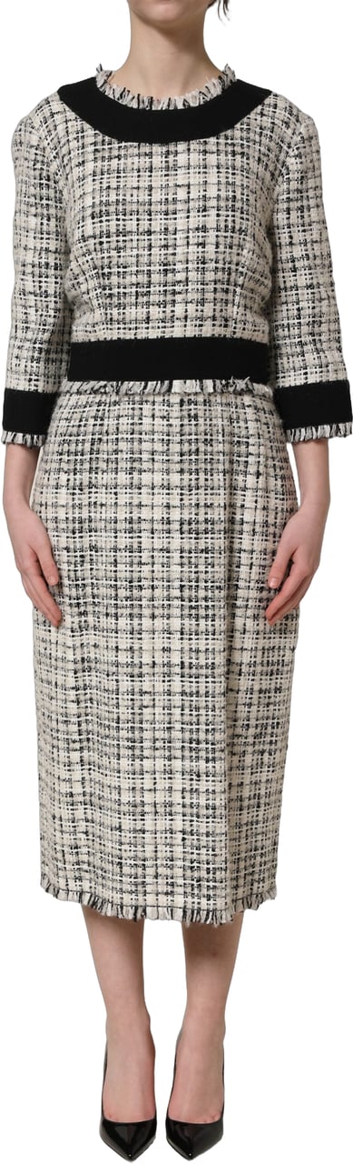 Dolce & Gabbana Multicolor Bouclé Tweed Frayed Trim Midi Dress Divers