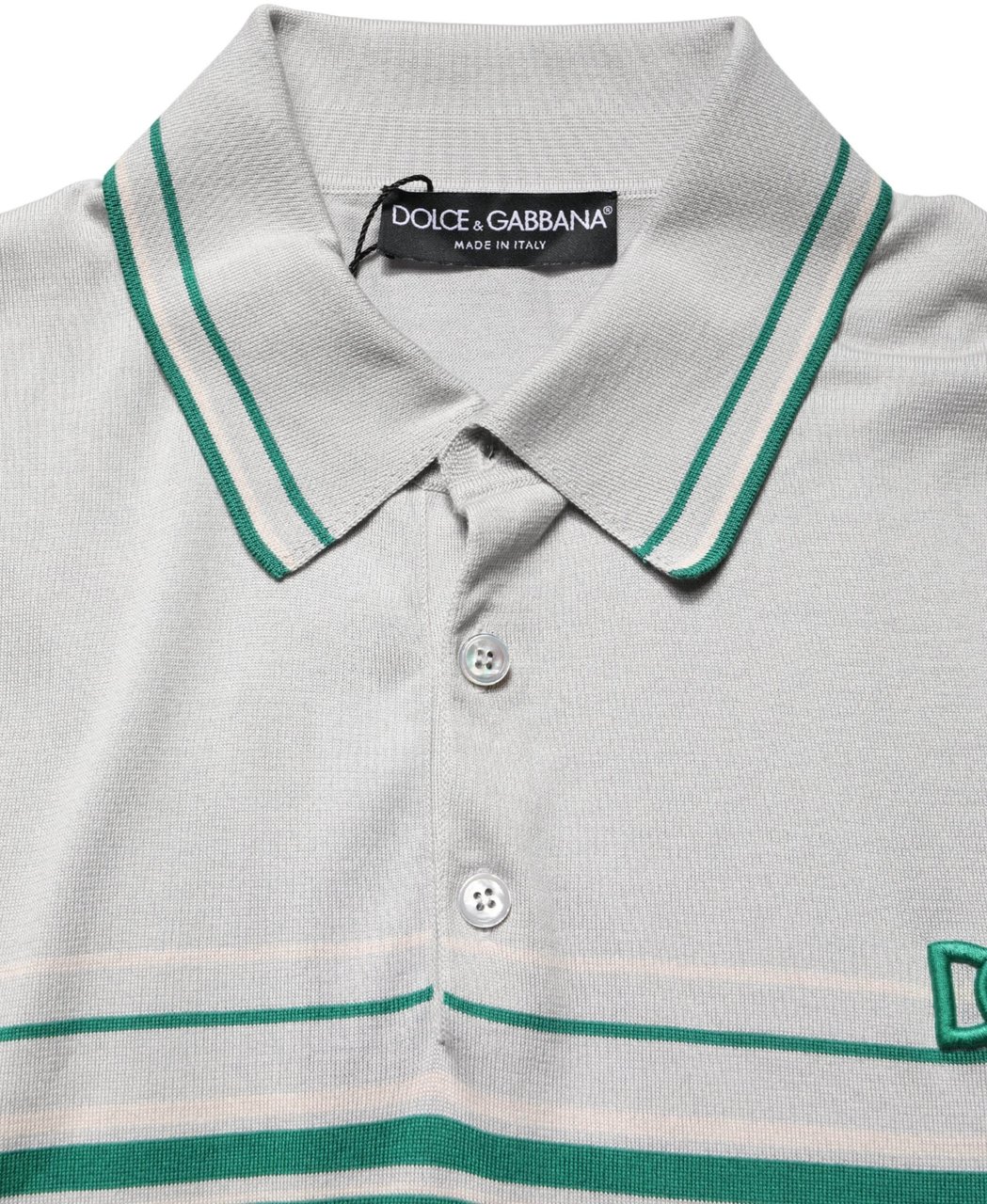 Dolce & Gabbana Gray Green Striped Logo Silk Polo T-shirt Grijs
