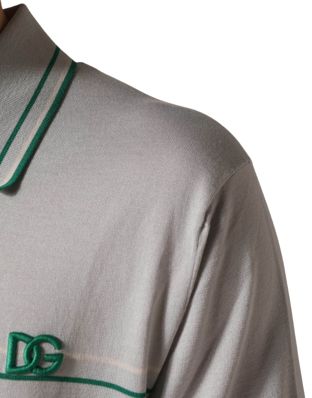 Dolce & Gabbana Gray Green Striped Logo Silk Polo T-shirt Grijs