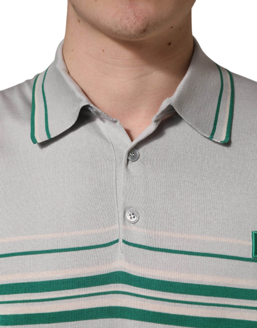 Dolce & Gabbana Gray Green Striped Logo Silk Polo T-shirt Grijs
