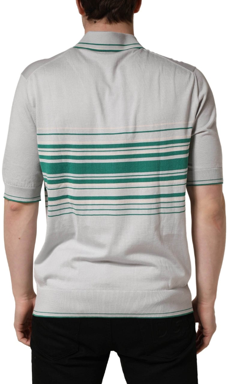 Dolce & Gabbana Gray Green Striped Logo Silk Polo T-shirt Grijs