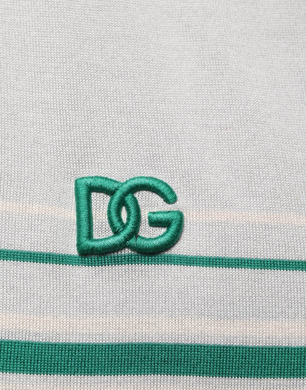 Dolce & Gabbana Gray Green Striped Logo Silk Polo T-shirt Grijs
