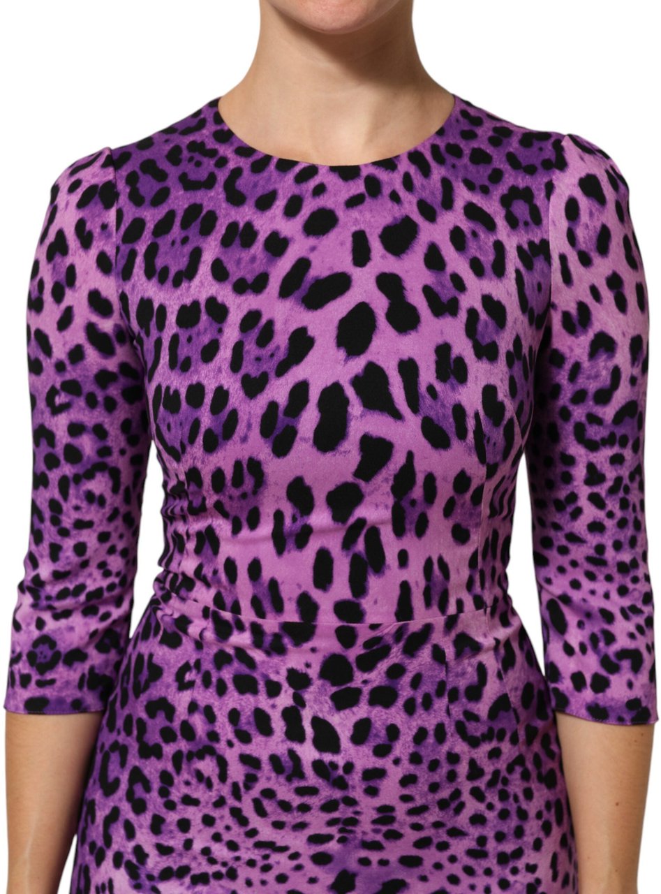 Dolce & Gabbana Violet Leopard Sheath Bodycon Mini Dress Paars