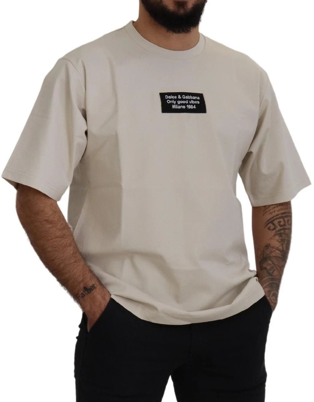 Dolce & Gabbana Ivory Cotton Ivory Printed Crewneck Wit