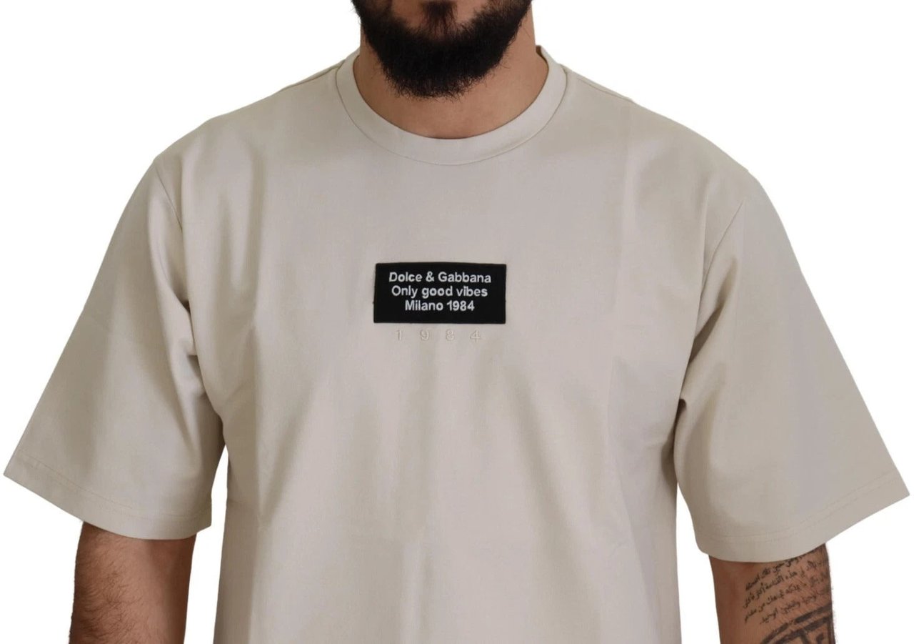 Dolce & Gabbana Ivory Cotton Ivory Printed Crewneck Wit