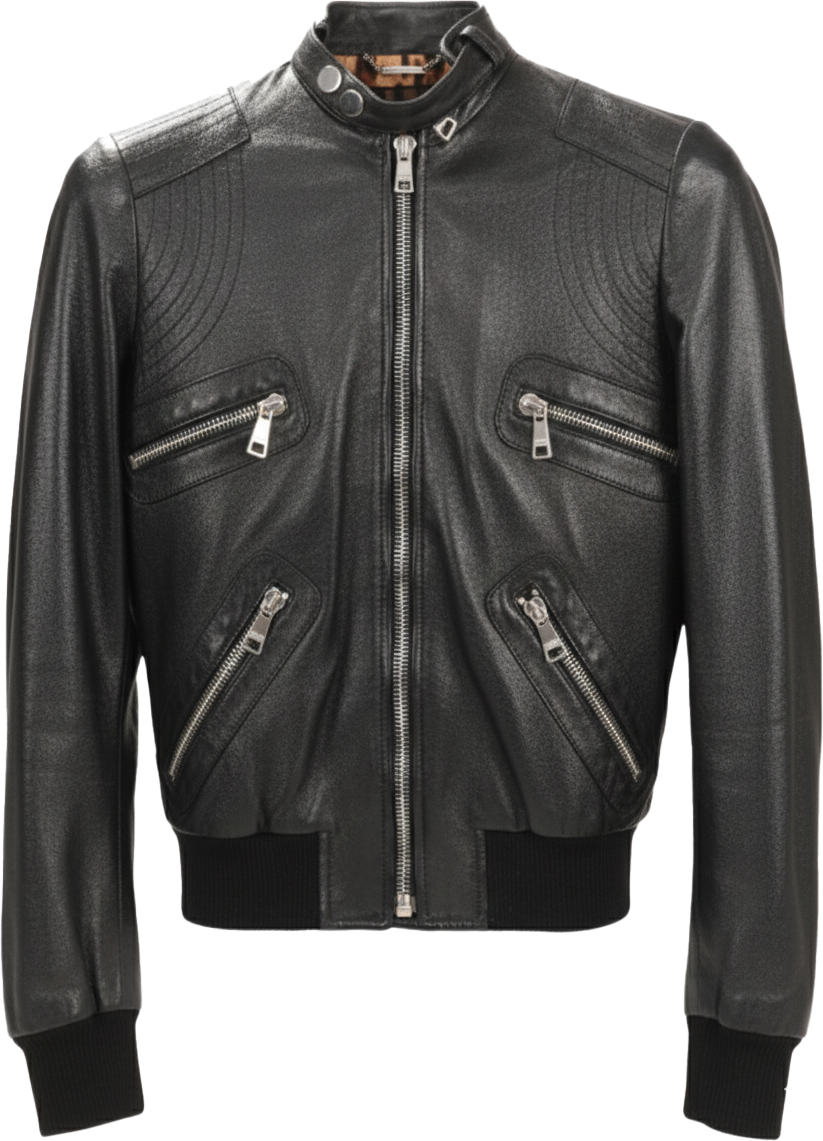 Dolce & Gabbana Dolce & Gabbana Black Leather and Leopard Biker Jacket, Size 38 Zwart