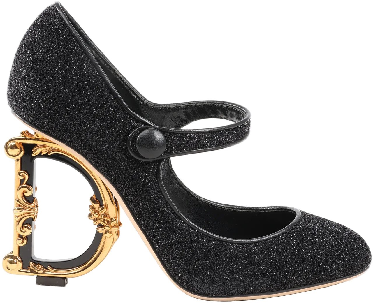 Dolce & Gabbana Dolce & Gabbana Cloth x Glitter DG logo Mary Jane Heels Baroque in Black, Size 36 EU Zwart