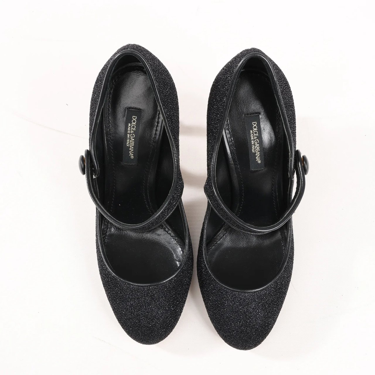 Dolce & Gabbana Dolce & Gabbana Cloth x Glitter DG logo Mary Jane Heels Baroque in Black, Size 36 EU Zwart