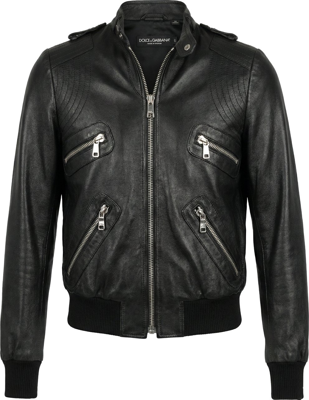 Dolce & Gabbana Dolce & Gabbana Black Leather and Leopard Biker Jacket, Size 38 Zwart