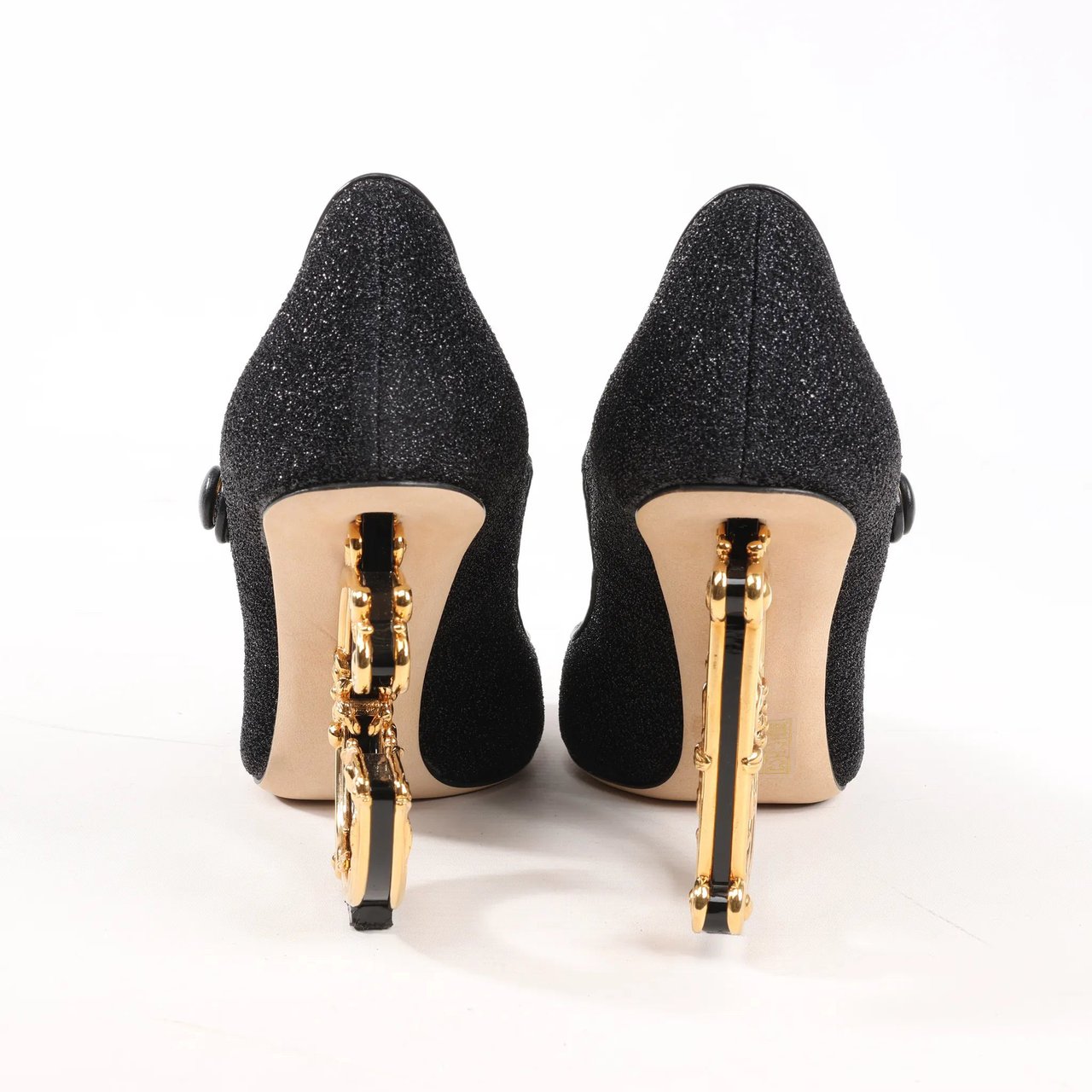 Dolce & Gabbana Dolce & Gabbana Cloth x Glitter DG logo Mary Jane Heels Baroque in Black, Size 36 EU Zwart