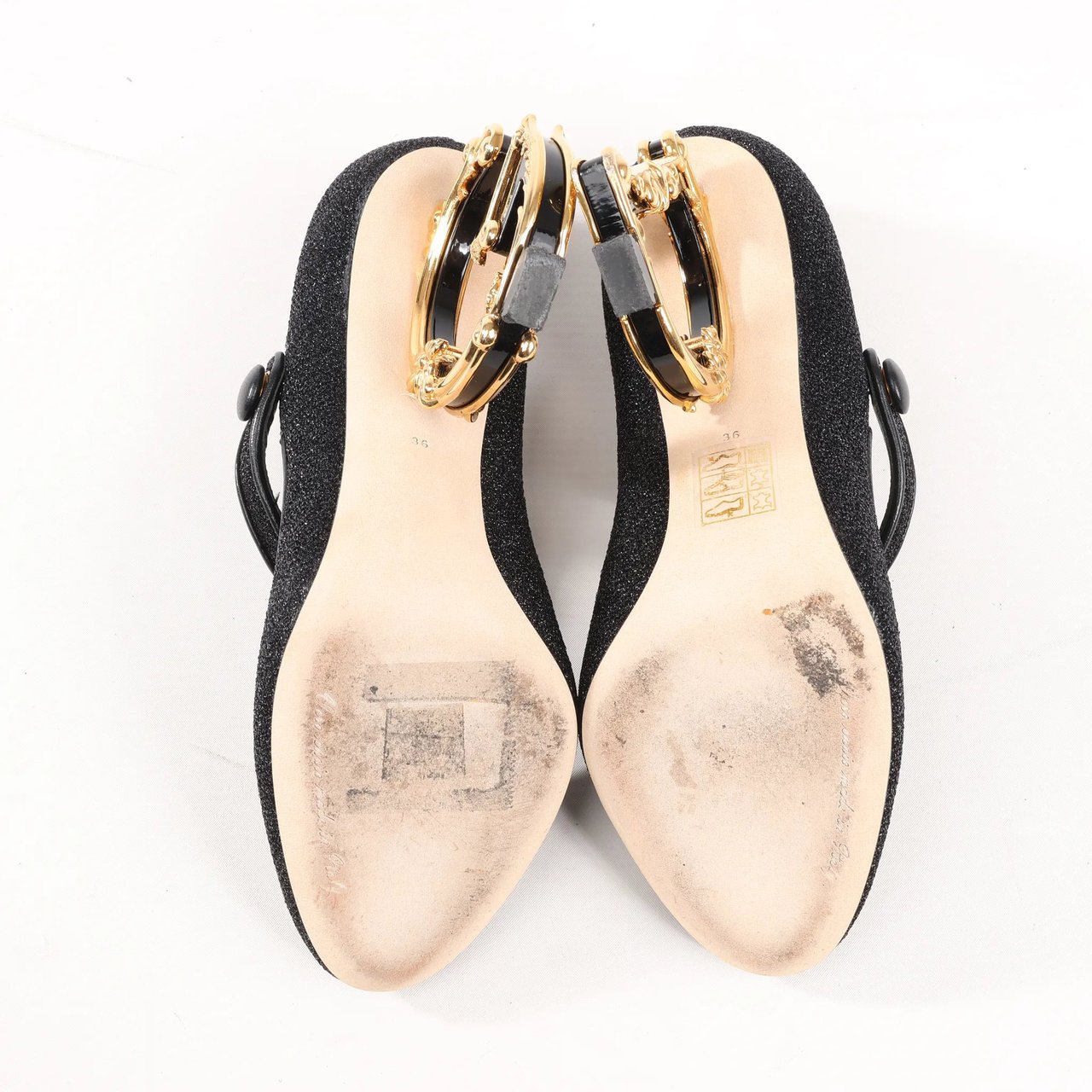 Dolce & Gabbana Dolce & Gabbana Cloth x Glitter DG logo Mary Jane Heels Baroque in Black, Size 36 EU Zwart
