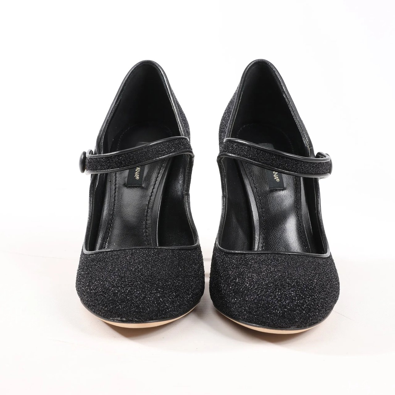 Dolce & Gabbana Dolce & Gabbana Cloth x Glitter DG logo Mary Jane Heels Baroque in Black, Size 36 EU Zwart