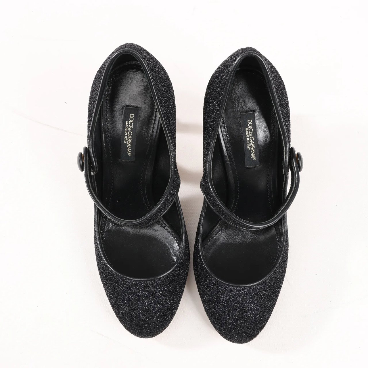 Dolce & Gabbana Dolce & Gabbana Cloth x Glitter DG logo Mary Jane Heels Baroque in Black, Size 36 EU Zwart