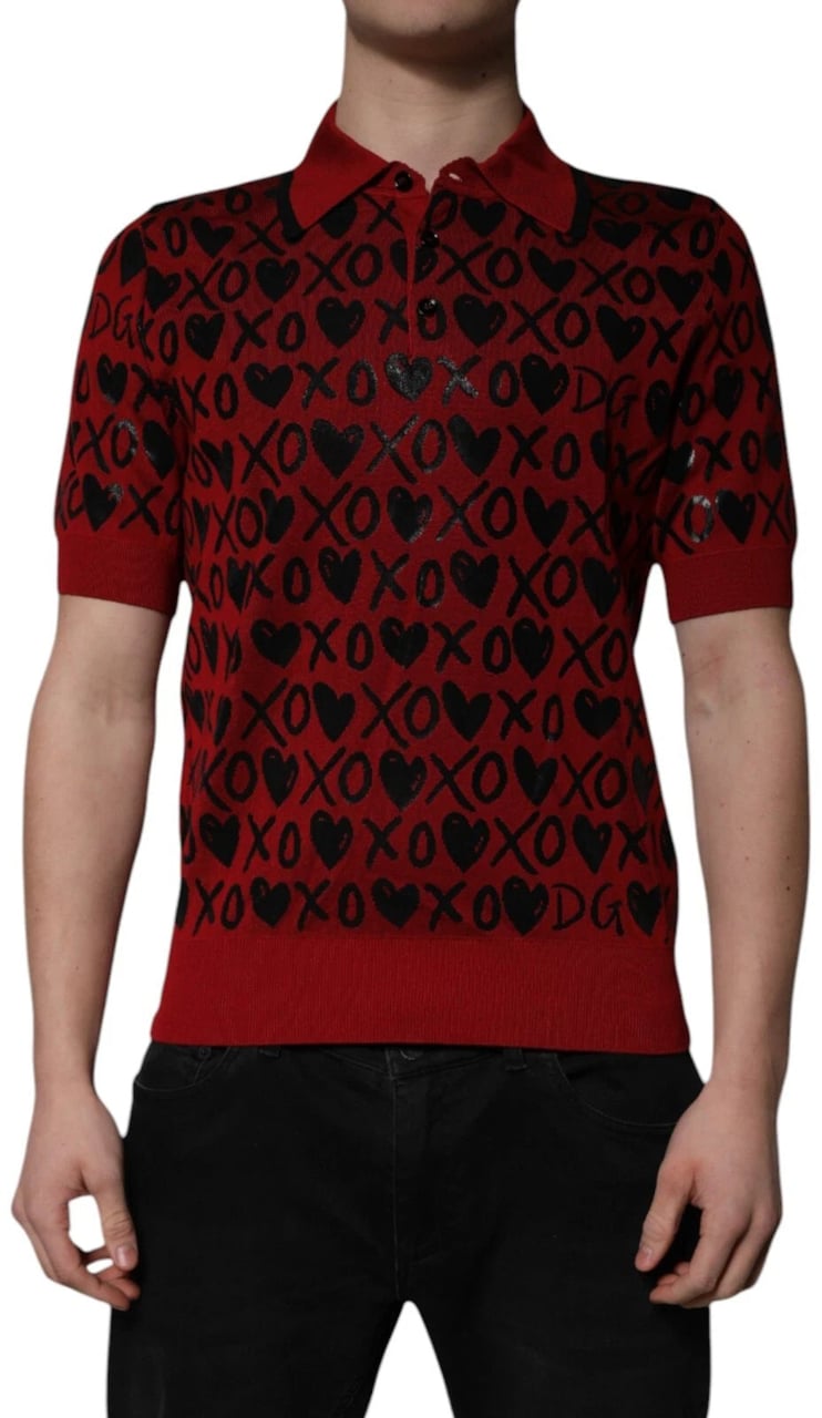 Dolce & Gabbana Men's Red XOXO Print Polo Shirt Rood