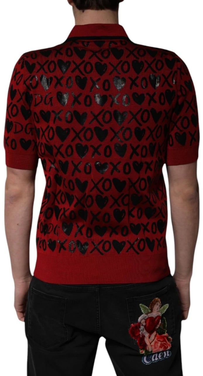 Dolce & Gabbana Men's Red XOXO Print Polo Shirt Rood