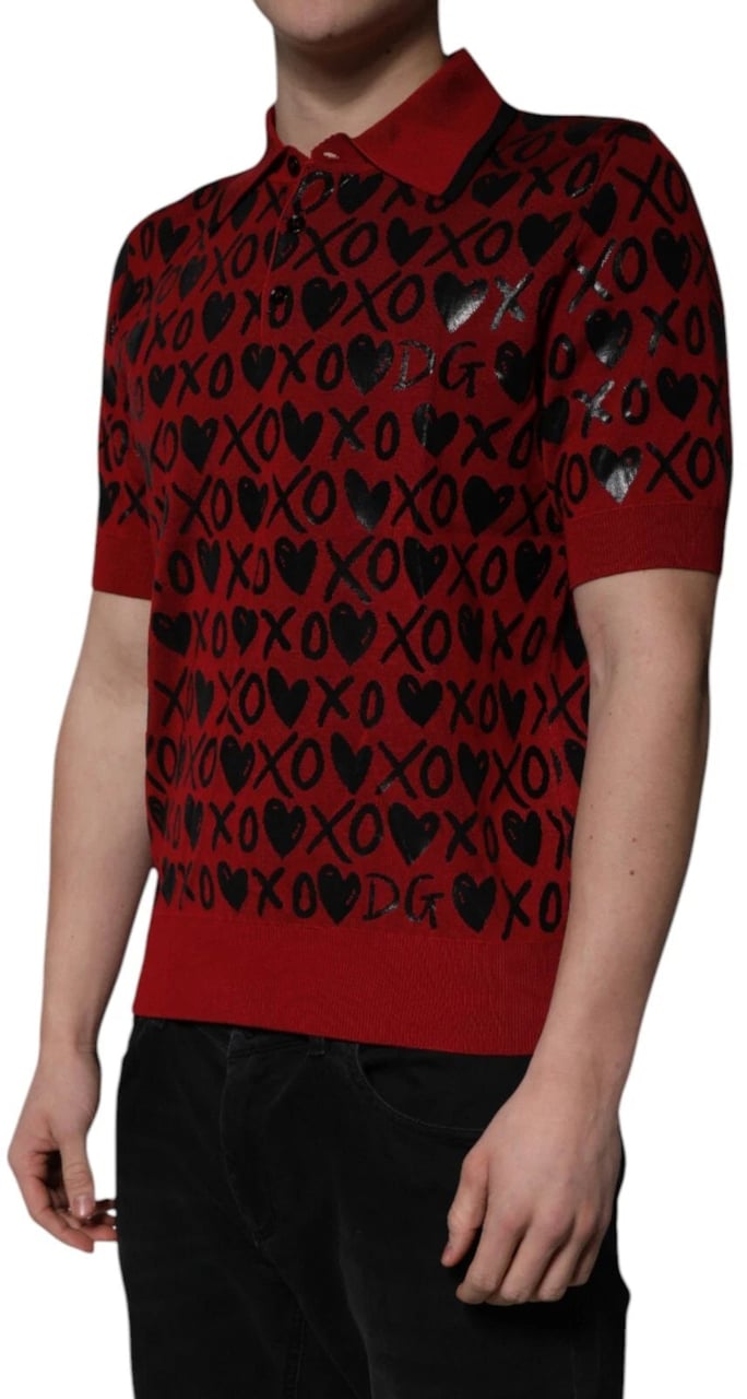 Dolce & Gabbana Men's Red XOXO Print Polo Shirt Rood