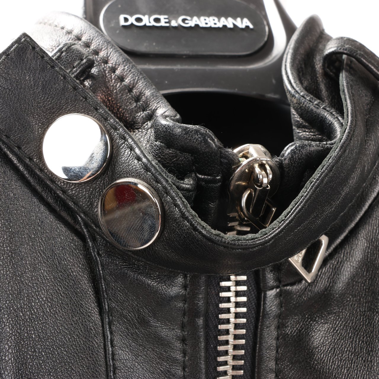 Dolce & Gabbana Dolce & Gabbana Black Leather and Leopard Biker Jacket, Size 38 Zwart