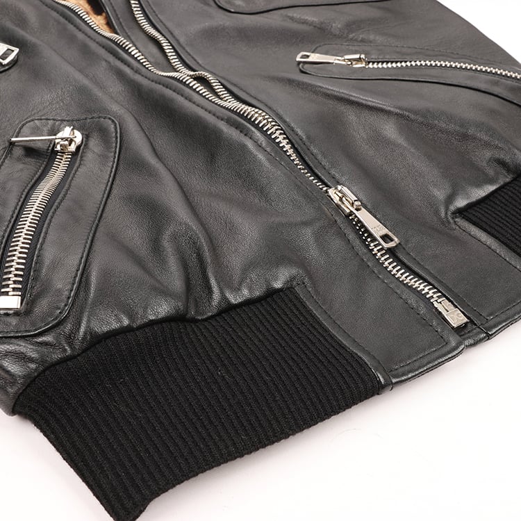 Dolce & Gabbana Black Leather and Leopard Biker Jacket, Size 38 Zwart