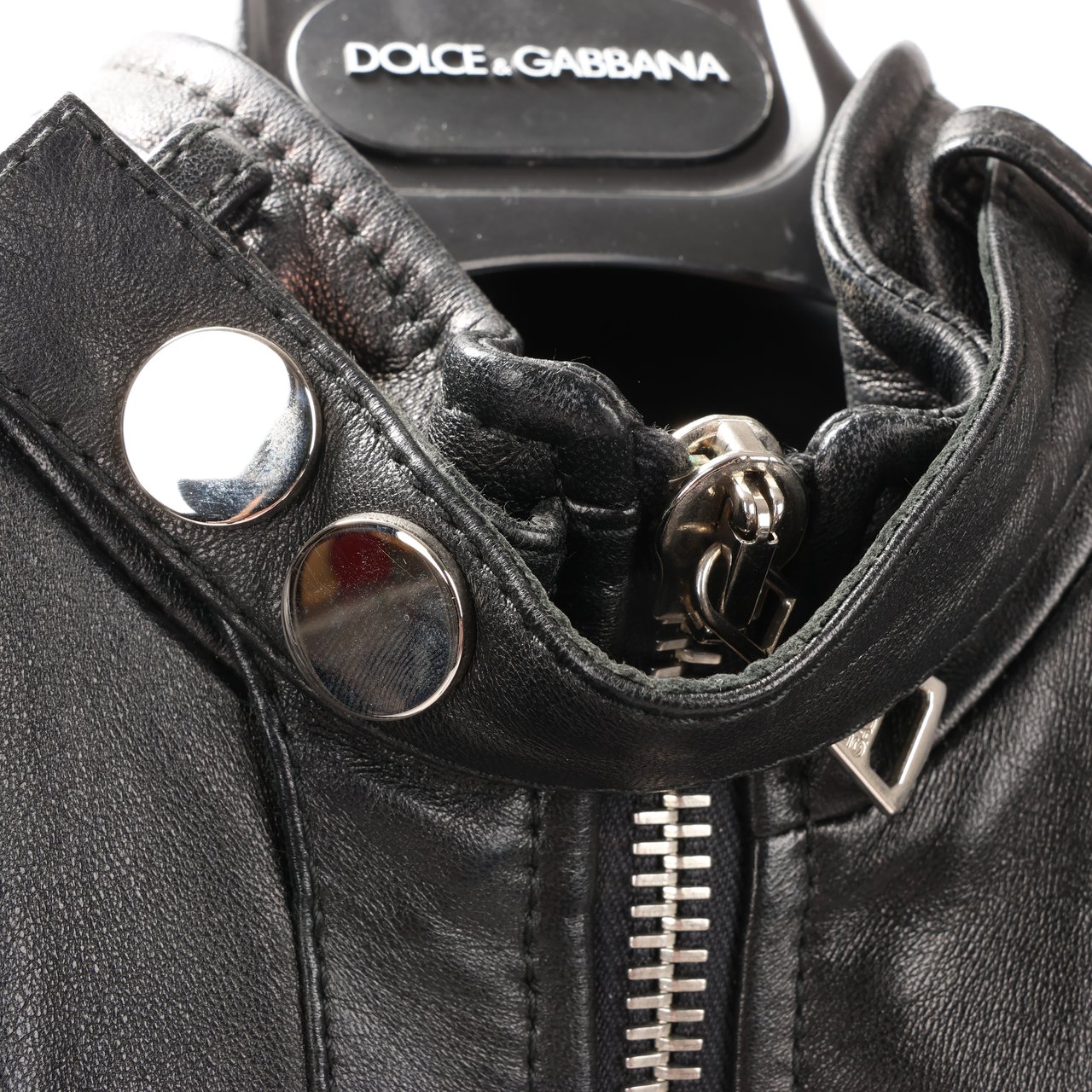 Dolce & Gabbana Black Leather and Leopard Biker Jacket, Size 38 Zwart