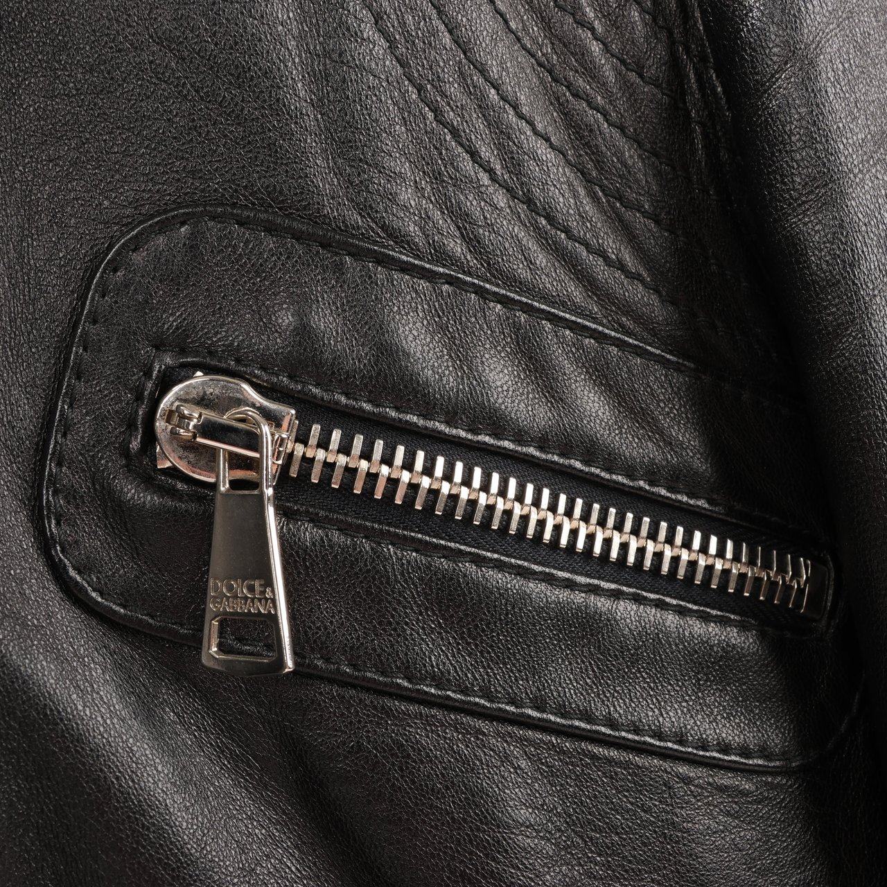 Dolce & Gabbana Black Leather and Leopard Biker Jacket, Size 38 Zwart