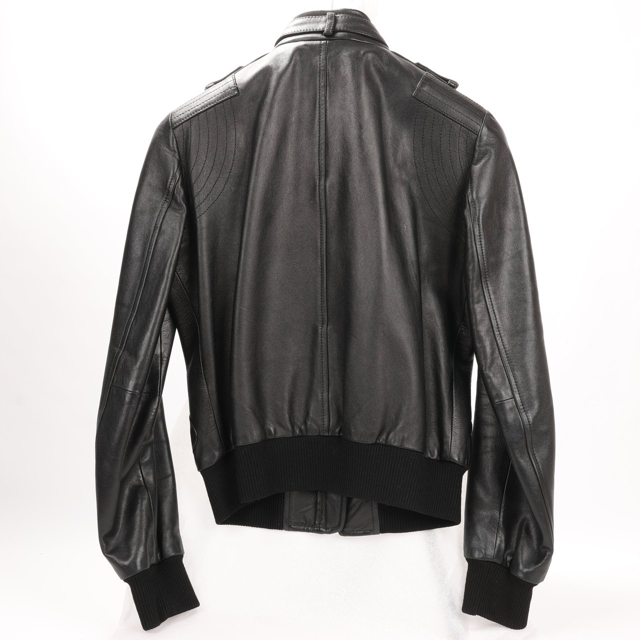 Dolce & Gabbana Black Leather and Leopard Biker Jacket, Size 38 Zwart