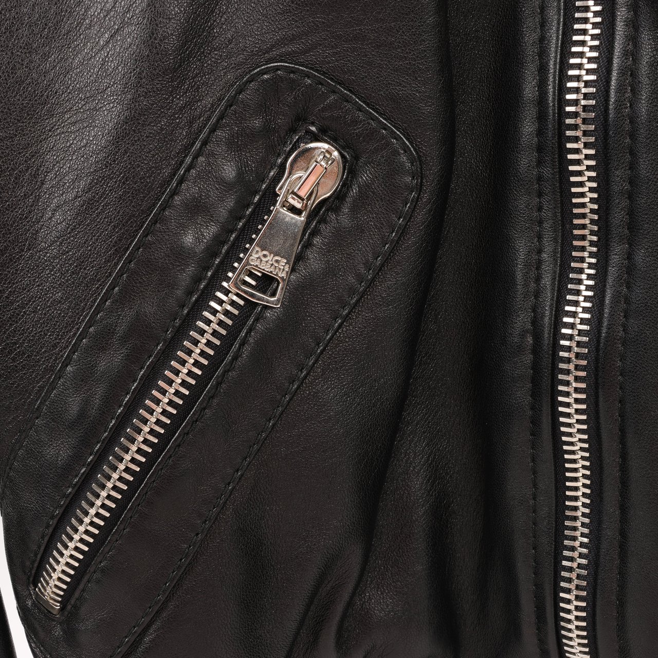 Dolce & Gabbana Black Leather and Leopard Biker Jacket, Size 38 Zwart