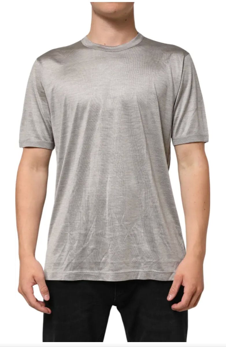 Dolce & Gabbana Dolce & Gabbana Beige Hazelnut Silk Shortsleeve Shirt T-shirt Grijs