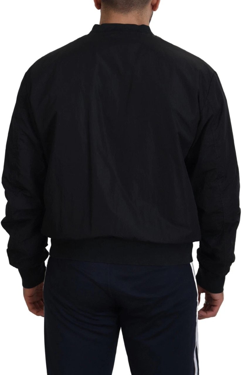 DOLCE & GABBANA Black Nylon Logo Bomber Jacket Zwart