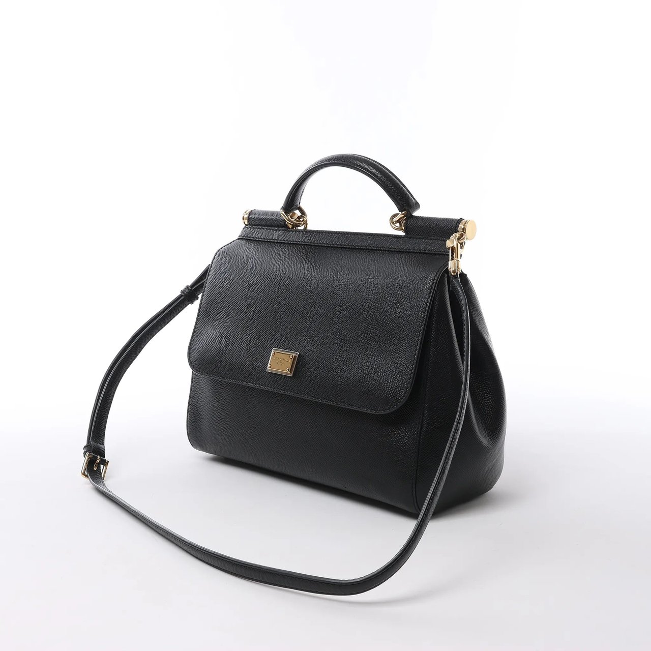 Dolce & Gabbana Sicily Dauphine Leather Handbag in Black Zwart