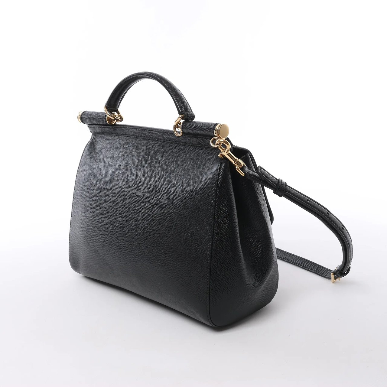Dolce & Gabbana Sicily Dauphine Leather Handbag in Black Zwart