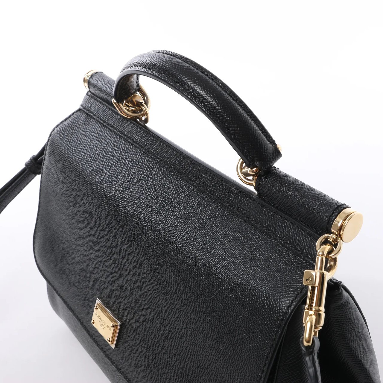Dolce & Gabbana Sicily Dauphine Leather Handbag in Black Zwart