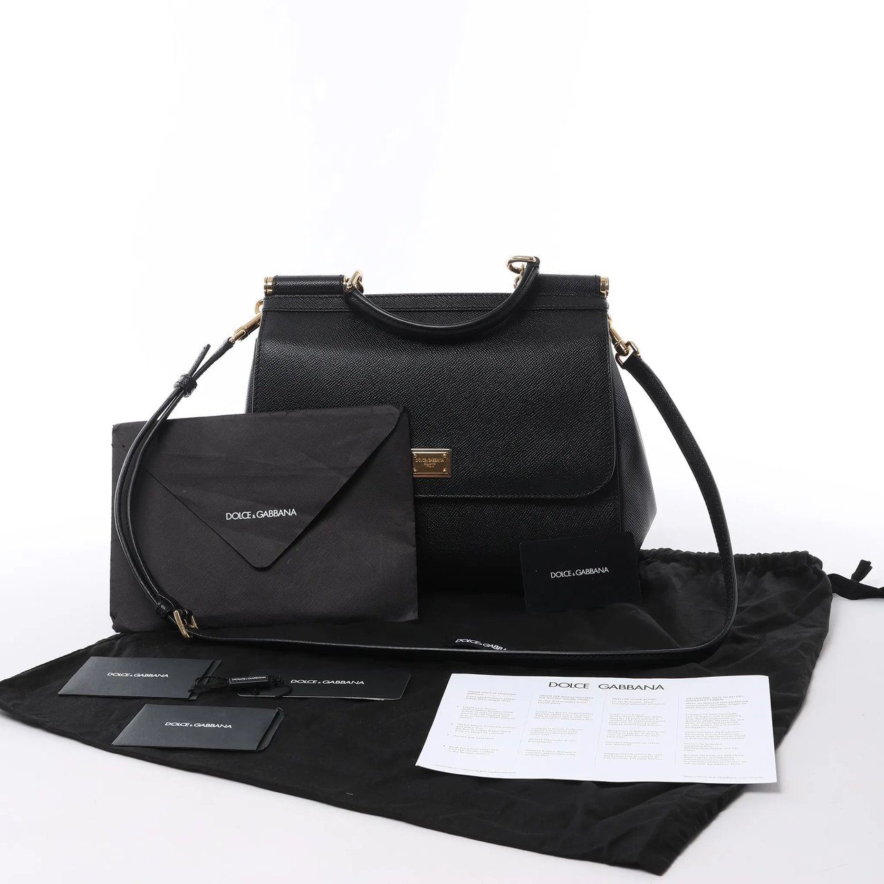 Dolce & Gabbana Sicily Dauphine Leather Handbag in Black Zwart