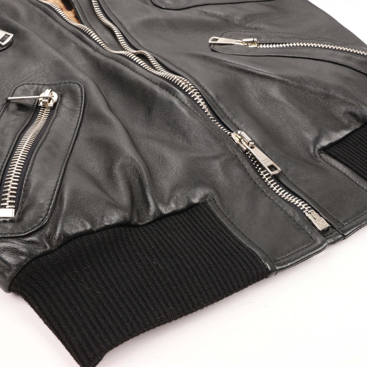 Dolce & Gabbana Black Leather and Leopard Biker Jacket, Size 38 Zwart