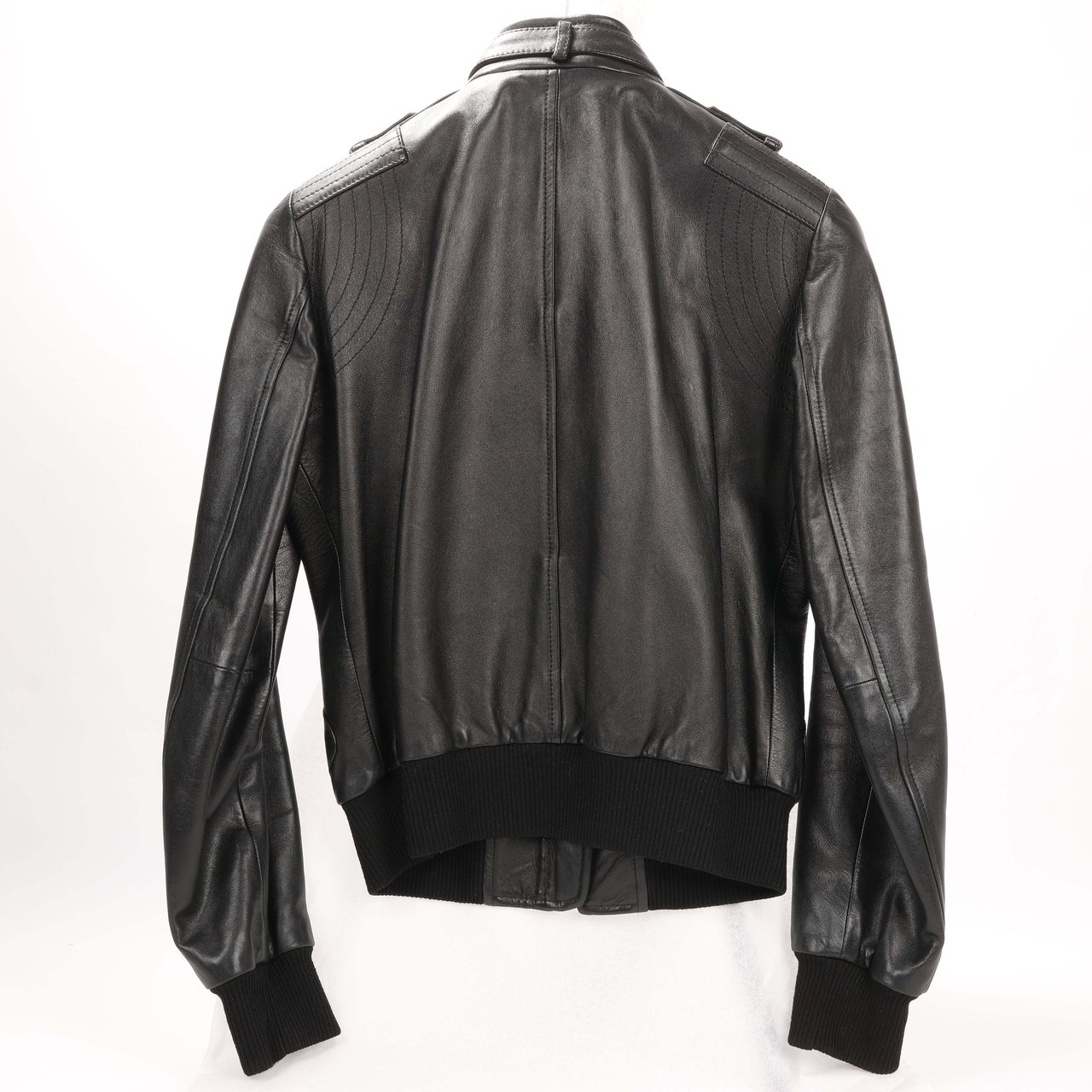 Dolce & Gabbana Black Leather and Leopard Biker Jacket, Size 38 Zwart