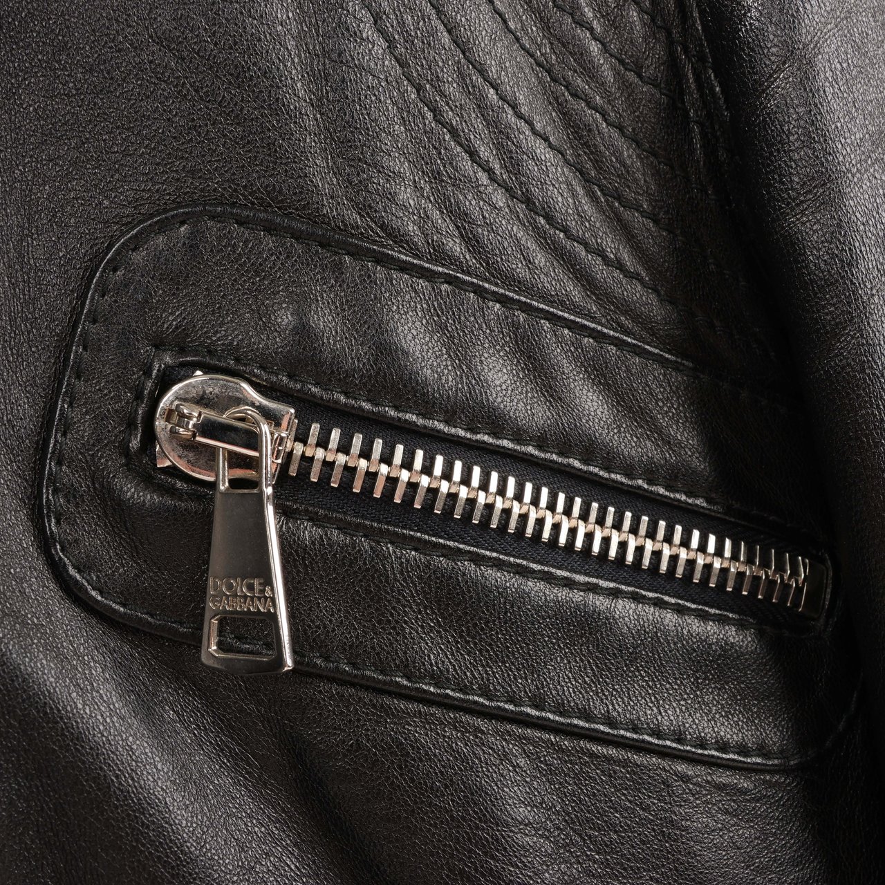 Dolce & Gabbana Black Leather and Leopard Biker Jacket, Size 38 Zwart