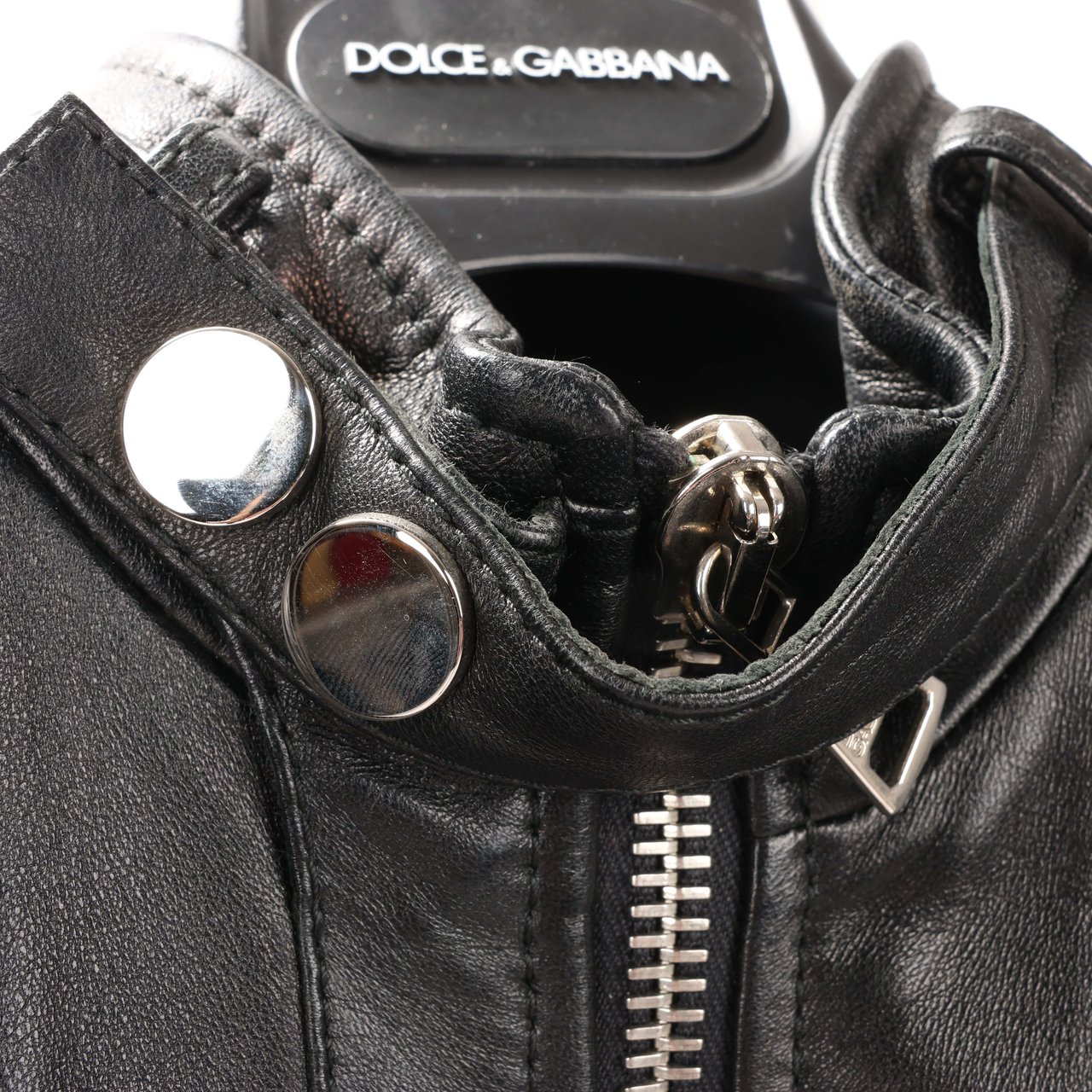 Dolce & Gabbana Black Leather and Leopard Biker Jacket, Size 38 Zwart