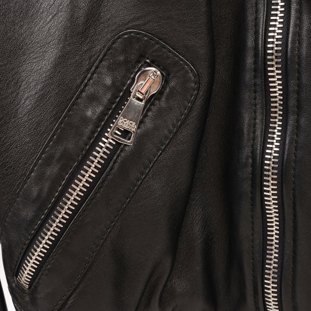Dolce & Gabbana Black Leather and Leopard Biker Jacket, Size 38 Zwart