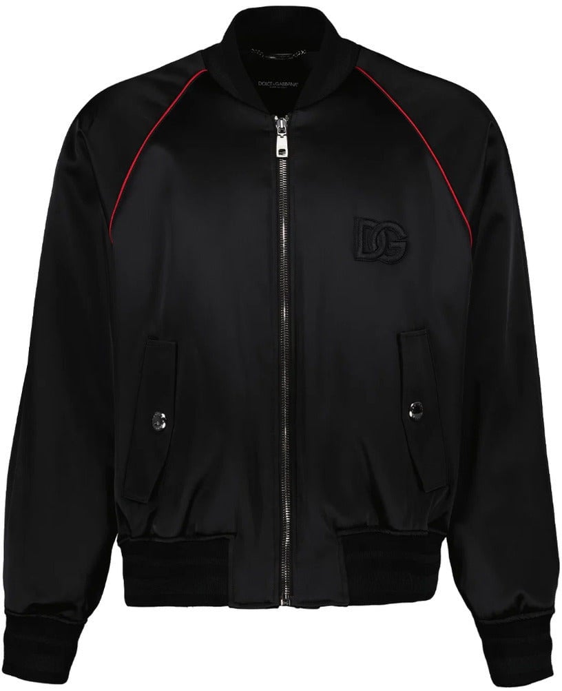 Dolce & Gabbana DG Bomber Jacket Black Satin Zwart