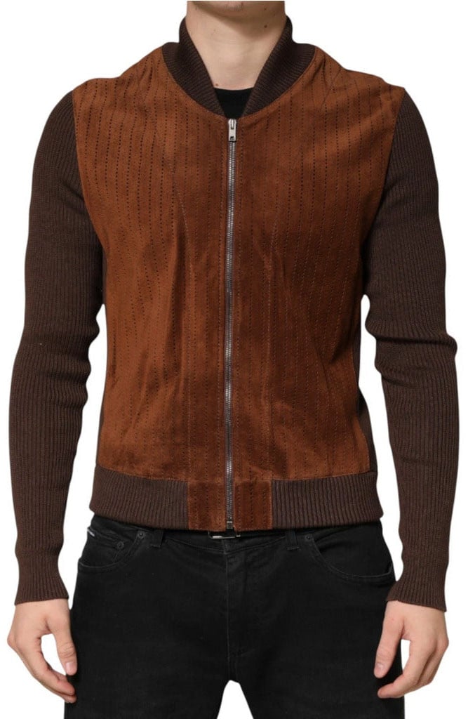 Dolce & Gabbana Brown Velvet Calfskin Jacket Bruin