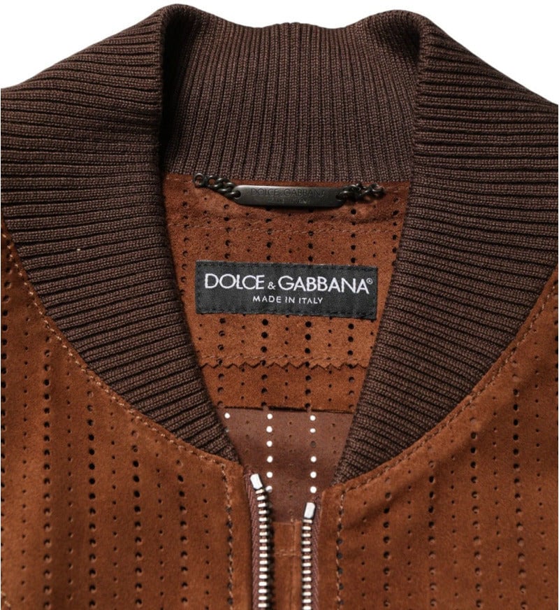 Dolce & Gabbana Brown Velvet Calfskin Jacket Bruin