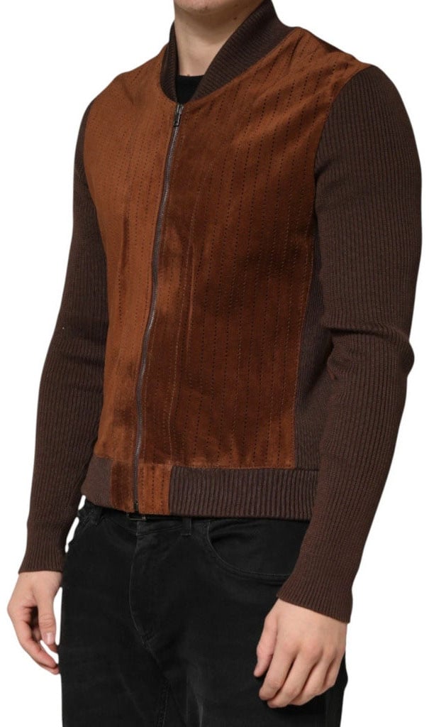 Dolce & Gabbana Brown Velvet Calfskin Jacket Bruin